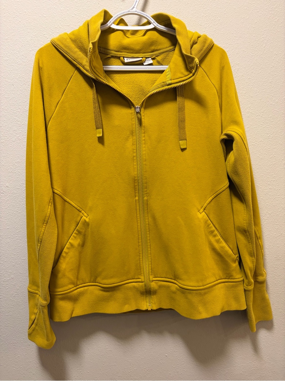 Athleta Triumph Full Zip Fleece Hoodie Mustard Yellow Thumbholes - Large